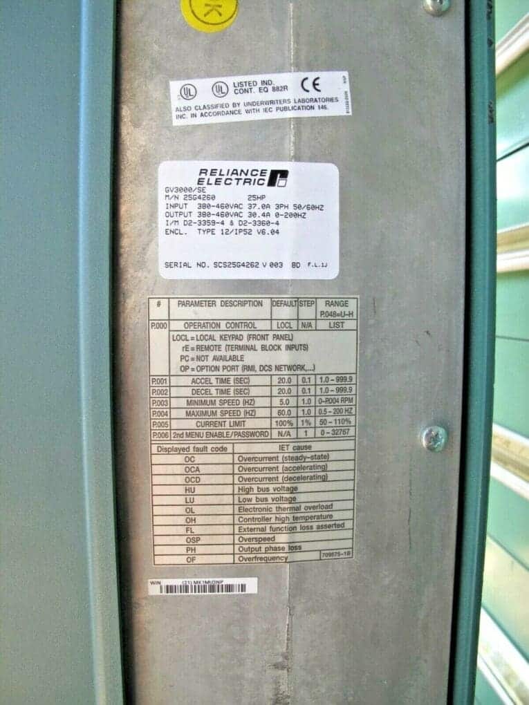 Reliance Electric 25G4260 VTAC7 GV3000/SE 25HP HVAC Drive 25 HP 25H4160 460V 37A