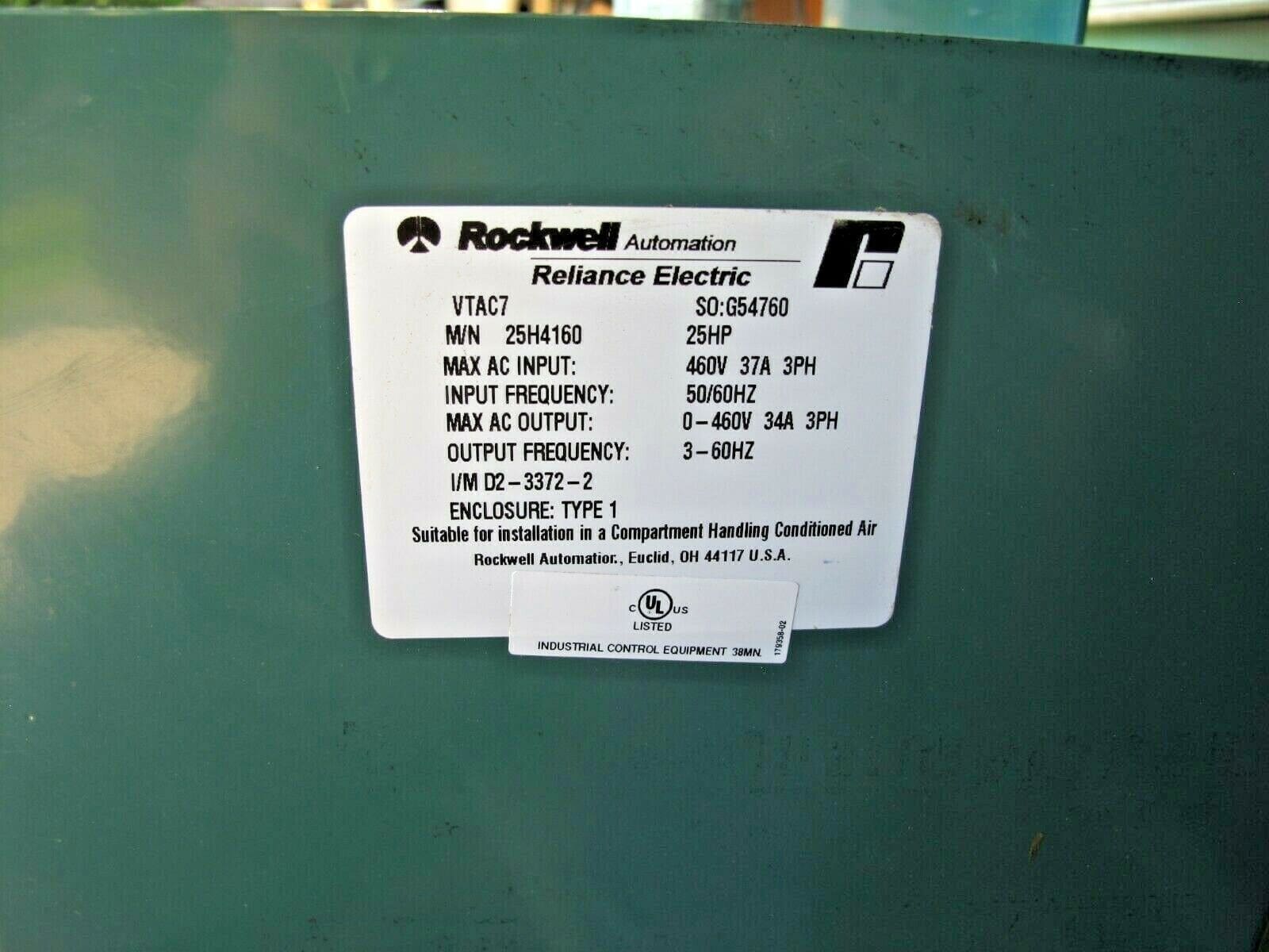 Reliance Electric 25G4260 VTAC7 GV3000/SE 25HP HVAC Drive 25 HP 25H4160 460V 37A