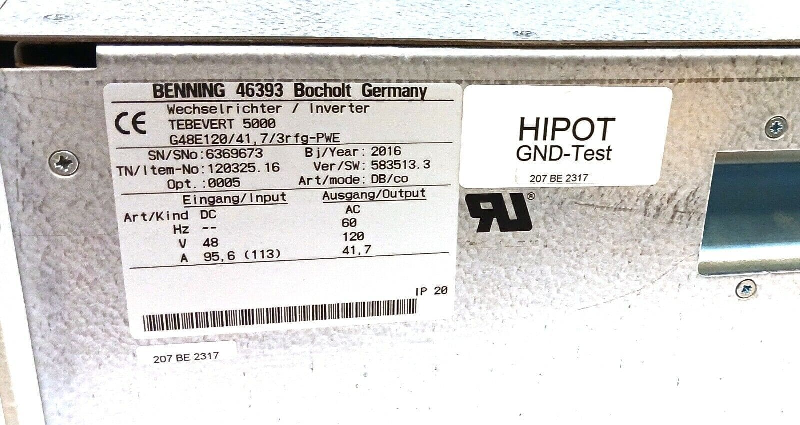 Benning Tebevert 5000 G48E120/41.7/3rfg-PWE, 120325.16 Opt.: 0005 5kVA Inverter