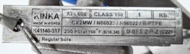 Kinka K41140 1" Hastelloy Ball Valve API 608 Class 150, 290 PSI at 100°F