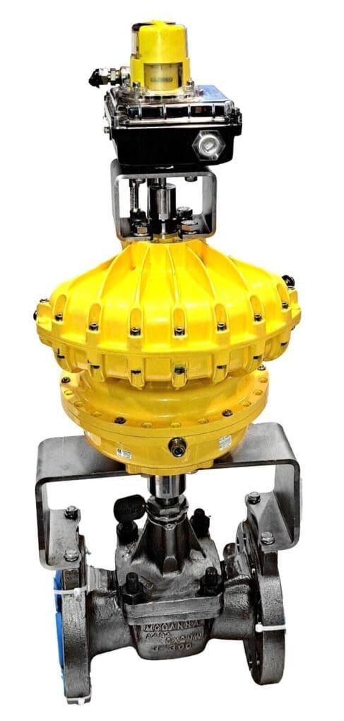 Flowserve 3 inch Hastelloy ball valve with Kinetrol ATEX-rated pneumatic actuator mounted, CX2MW body, from our surplus inventory