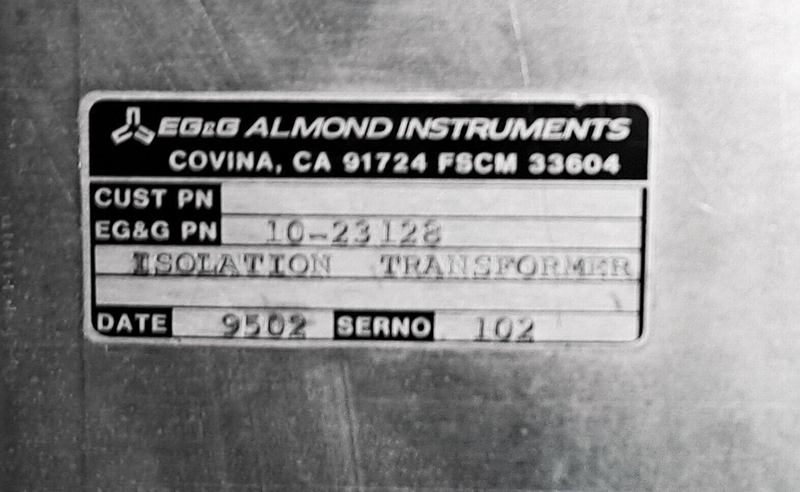 EG&G Almond Instruments 10-23128 Isolation Transformer 208 Vac 3Ø to 115 Vac 3Ø
