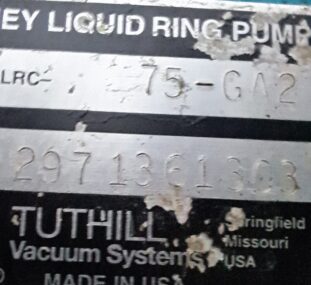 Tuthill-Kinney KLRC-75-GA2 Liquid Ring Vacuum Pump +3 Ph Baldor 35V356-0087G1