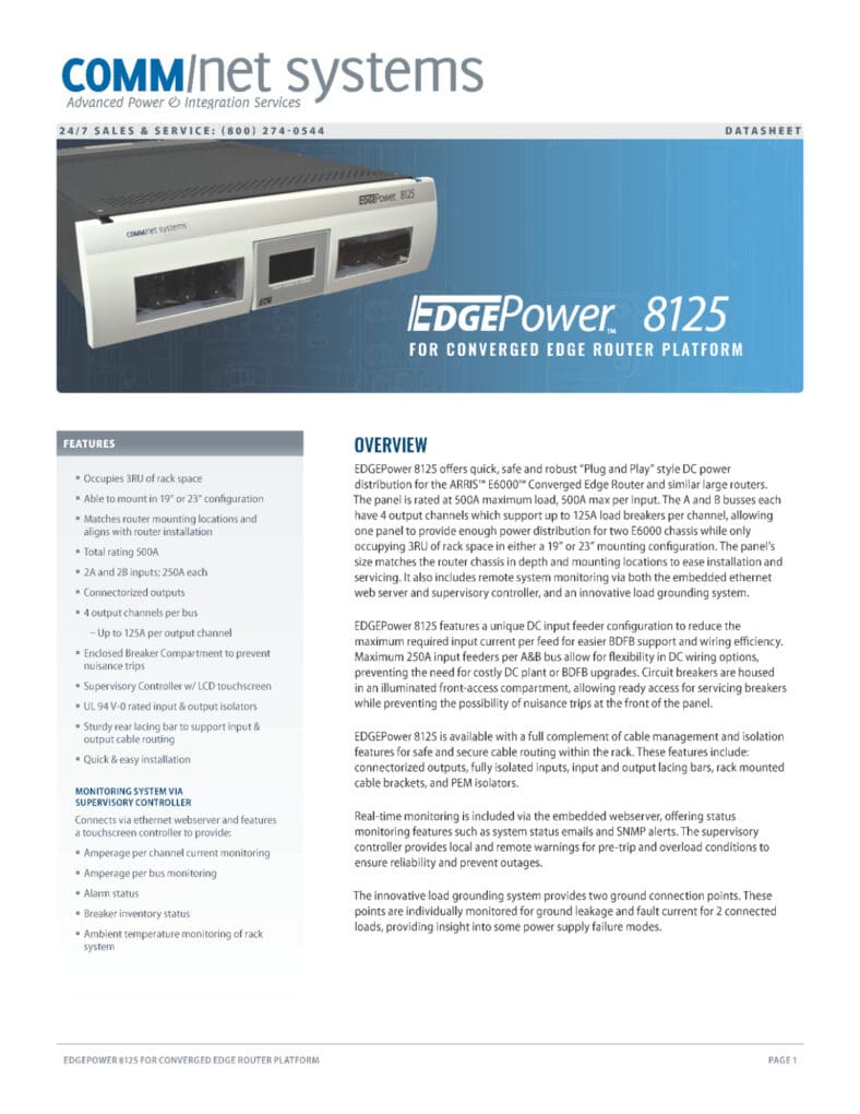 COMM/NET SYSTEMS EDGEPower 8125 Rackmount DC Power Distribution 016-1599-10