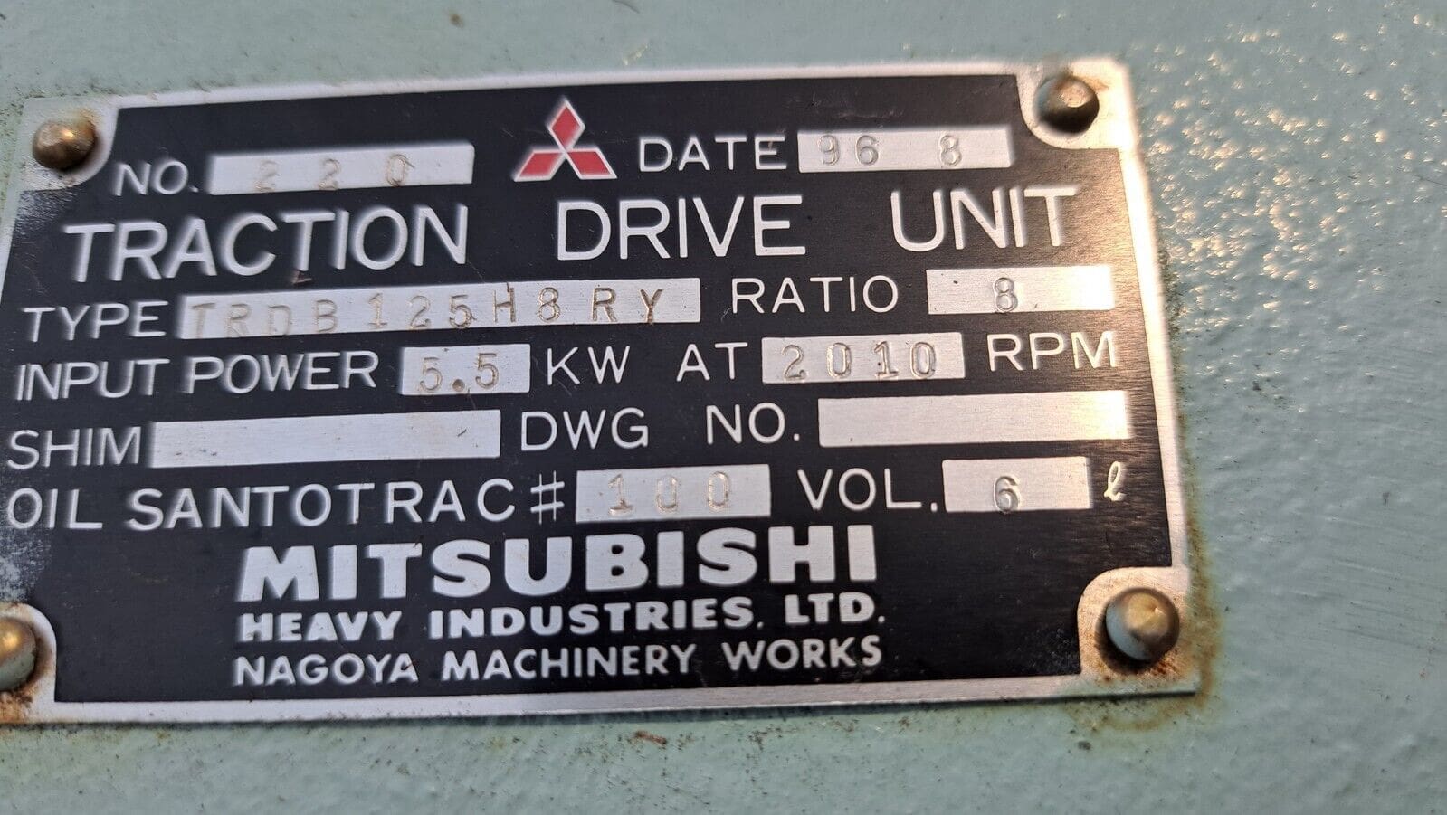 Mitsubishi Heavy Industries 5.5kW Traction Drive TRDB125H8RY