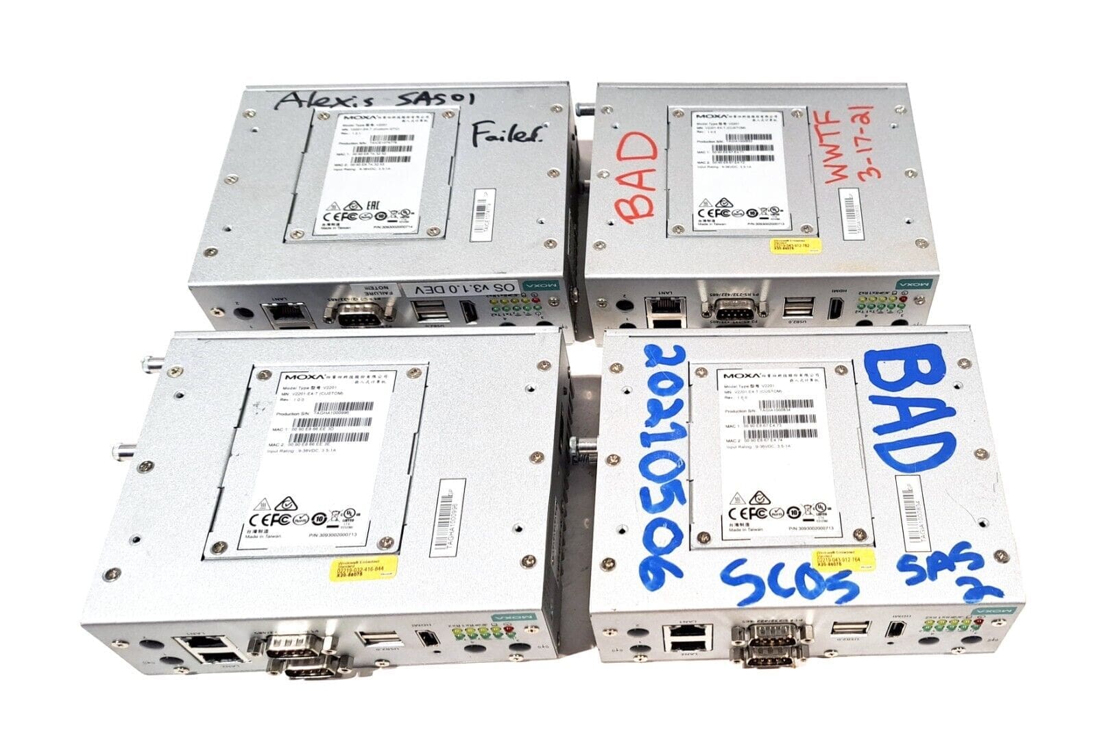 LOT OF 4 EACH MOXA V2201-E4-T ULTRA-COMPACT EMBEDDED COMPUTER PARTS ONLY