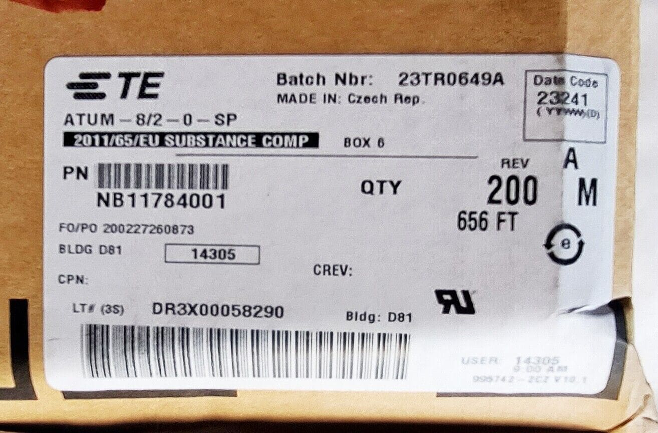 TE Connectivity NB11784001 ATUM 8/2 Heat Shrink Tubing Roll, MFG 2023