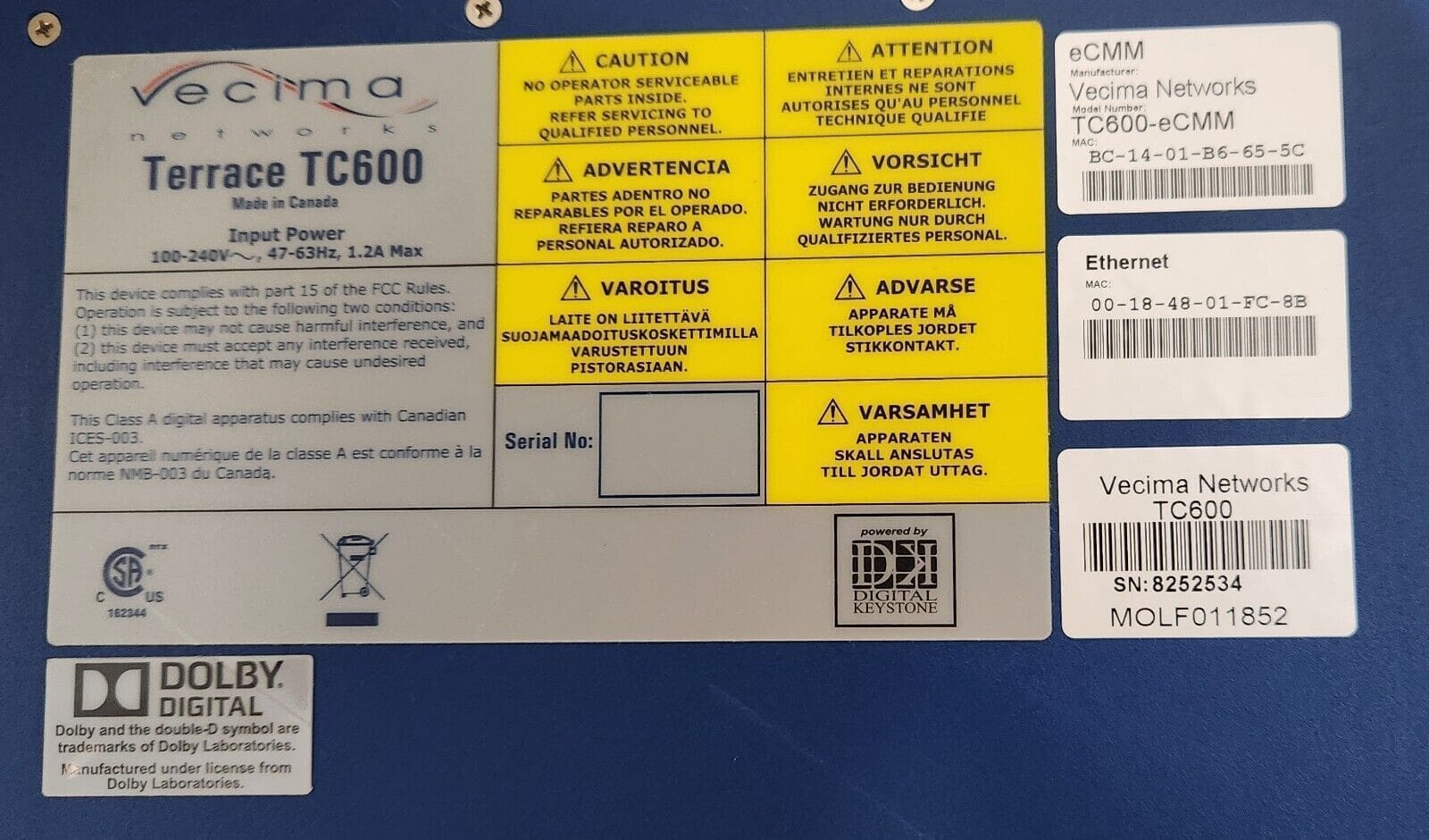 Vecima Networks Terrace TC600 Multichannel QAM to Analog Rf Converter ...