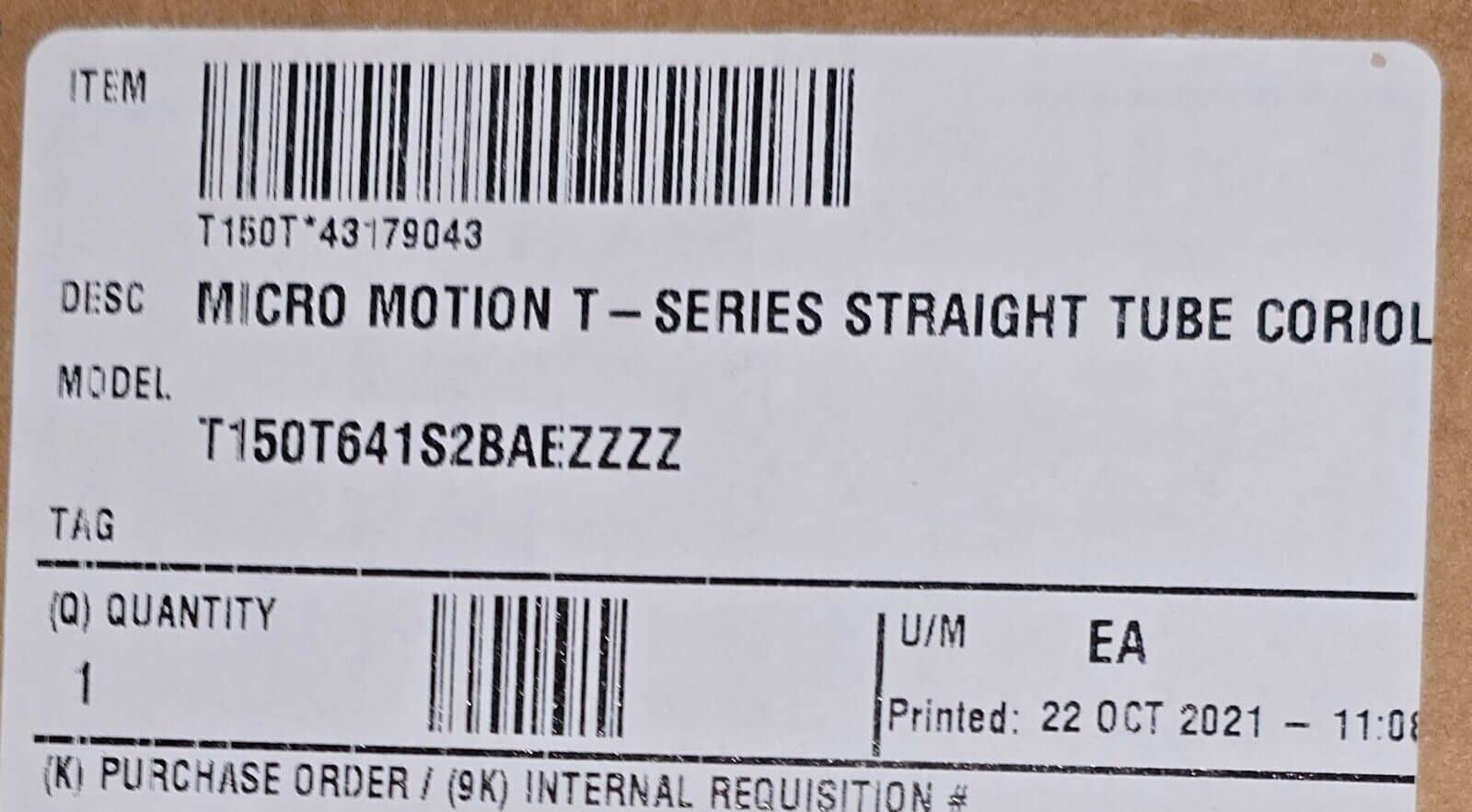 Emerson Micro Motion Titanium Grade 9 Coriolis Flow Meter T150T641S2BAEZZZZ