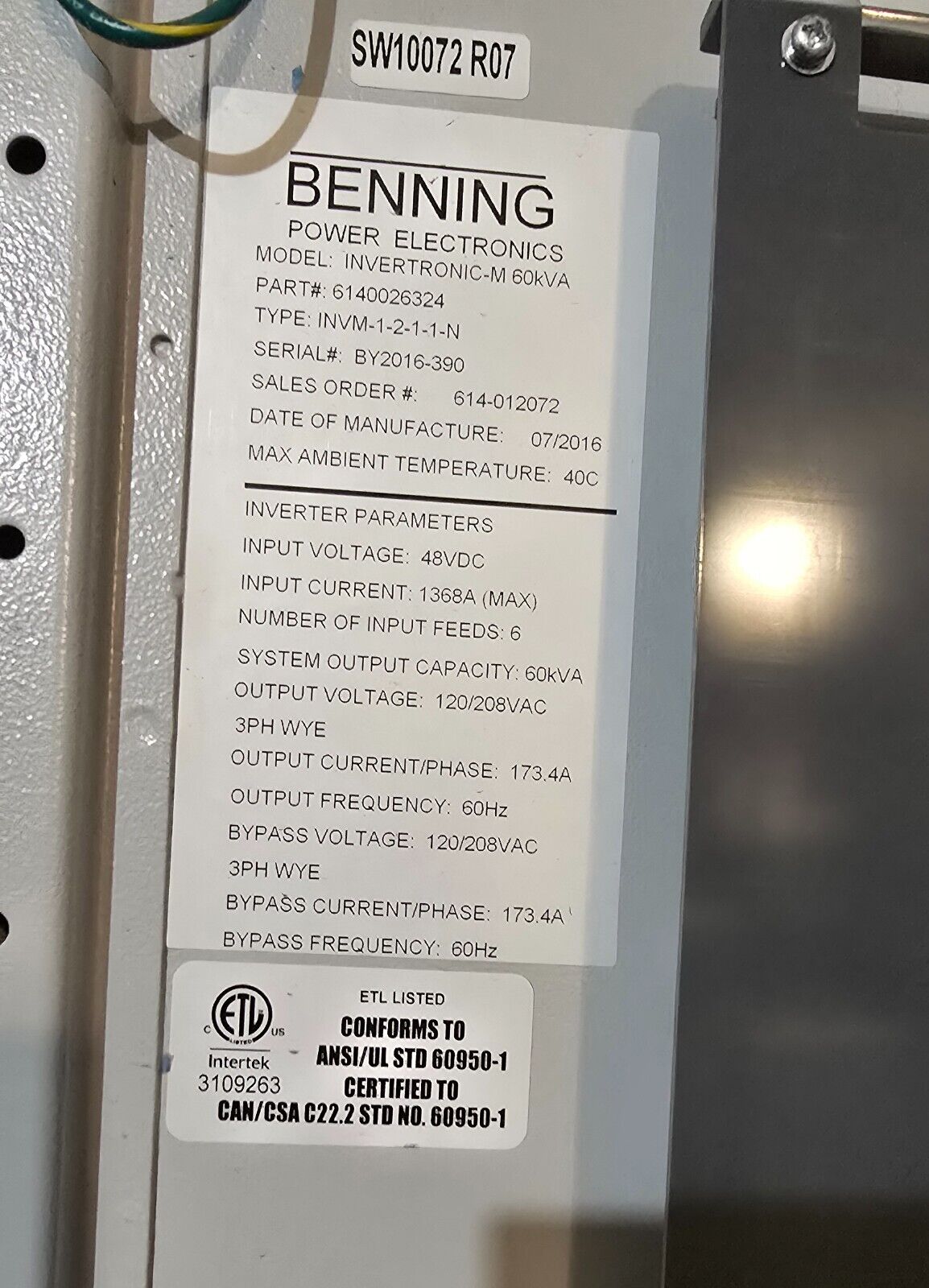 BENNING Primary cabinet for Invertronic-M 60kVA Inverter System 6140026324