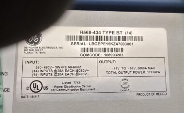 GE Lineage Power Galaxy Power Systems 4848/100, H569-434 Type BT Cabinet