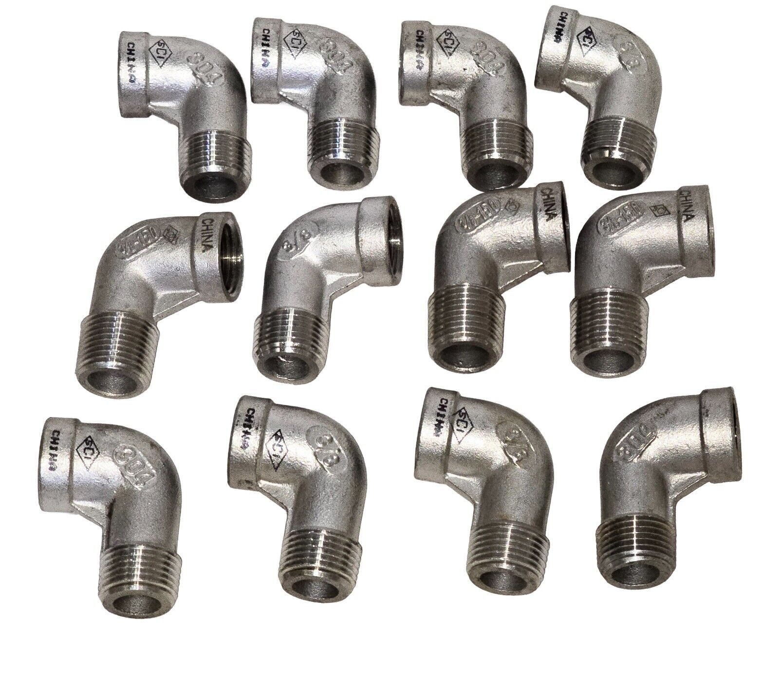 LOT OF 12 SCI Products 3/8" 150 Threaded (NPT) 90° Street Elbow 304 CRES