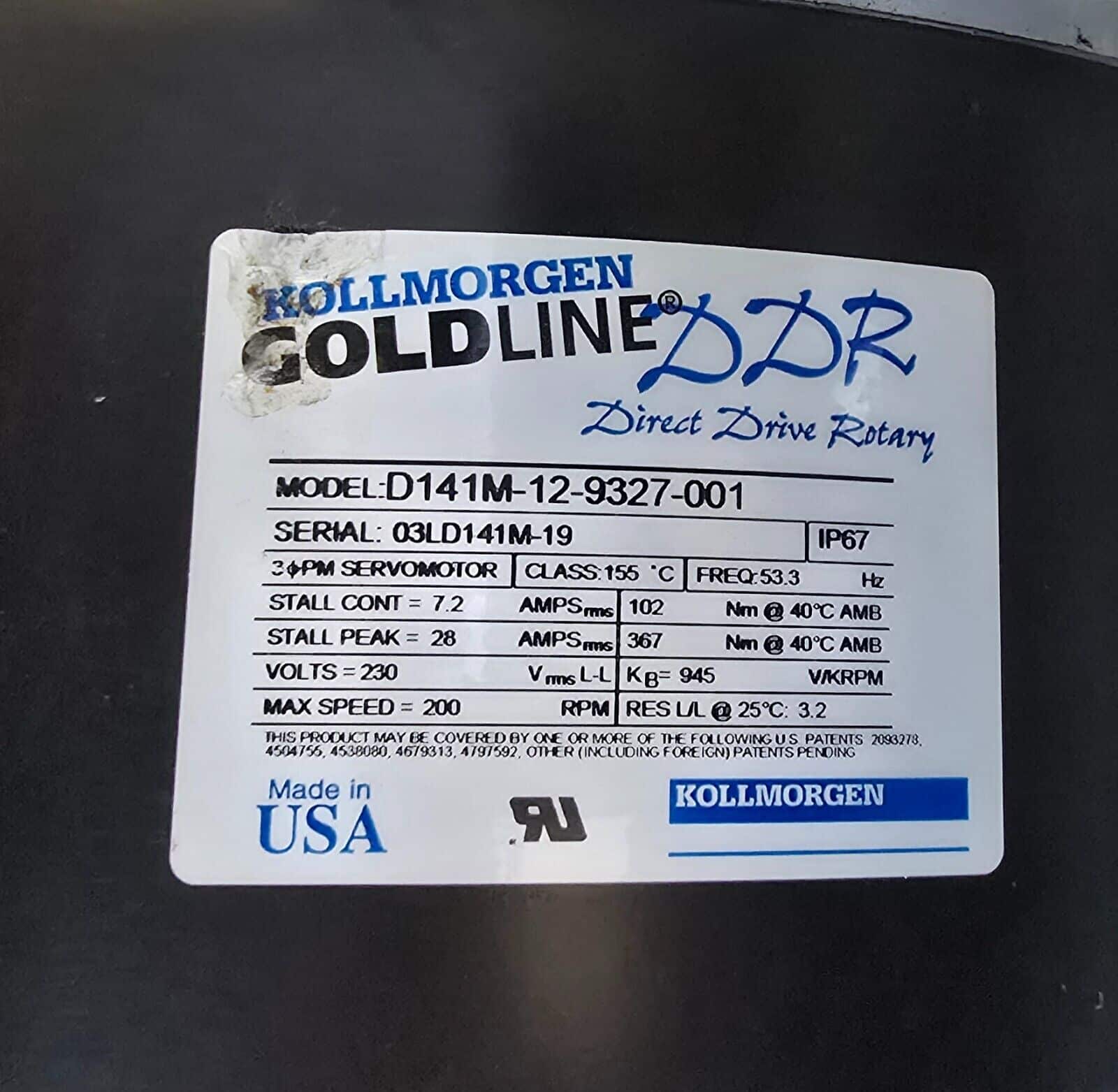 KOLLMORGEN GOLDLINE DDR DIRECT DRIVE ROTARY SERVO MOTOR D141M-12-9327-001