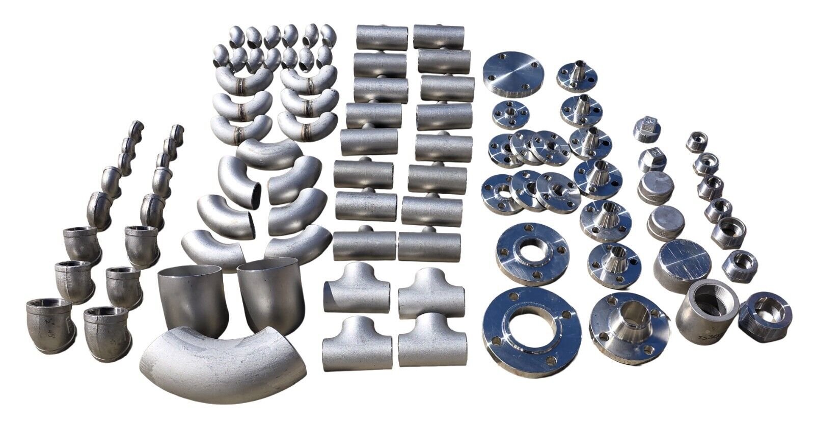 Lot of 95 Pieces 1/2" to 4" Stainless Steel Laboratory Plumbing Fittings