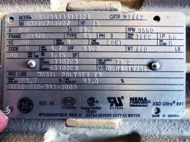 GE 25HP Severe Duty Motor 5KS284XAA118D4 460V 3PH 3550RPM 284TS TEFC IEEE841