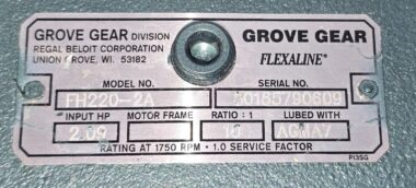 Grove Gear Flexaline 200 Series FH220-2A 10:1 Worm Gear Reducer