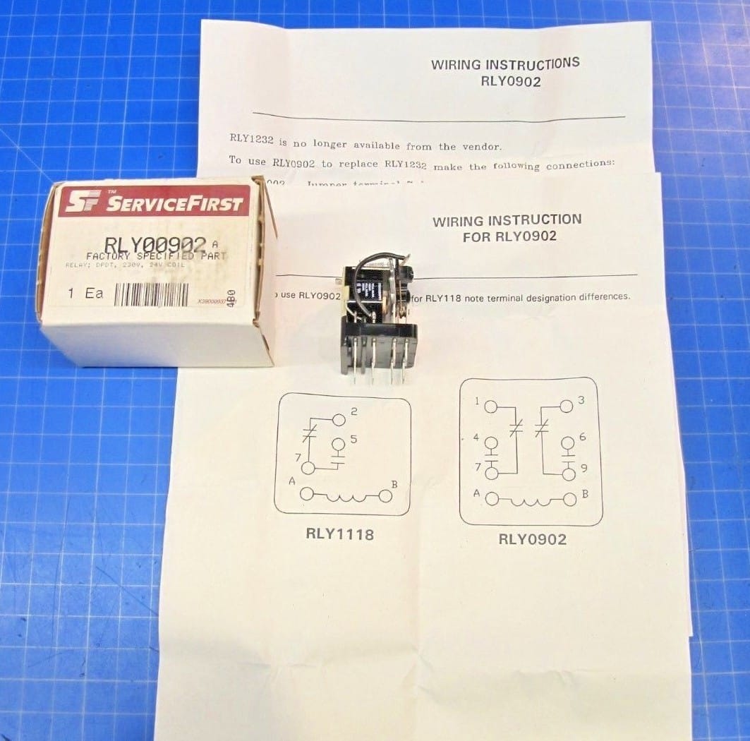SERVICEFIRST TRANE FAN BLOWER CONTROL RELAY 230V, 24V COIL, DPDT P/N: RLY00902