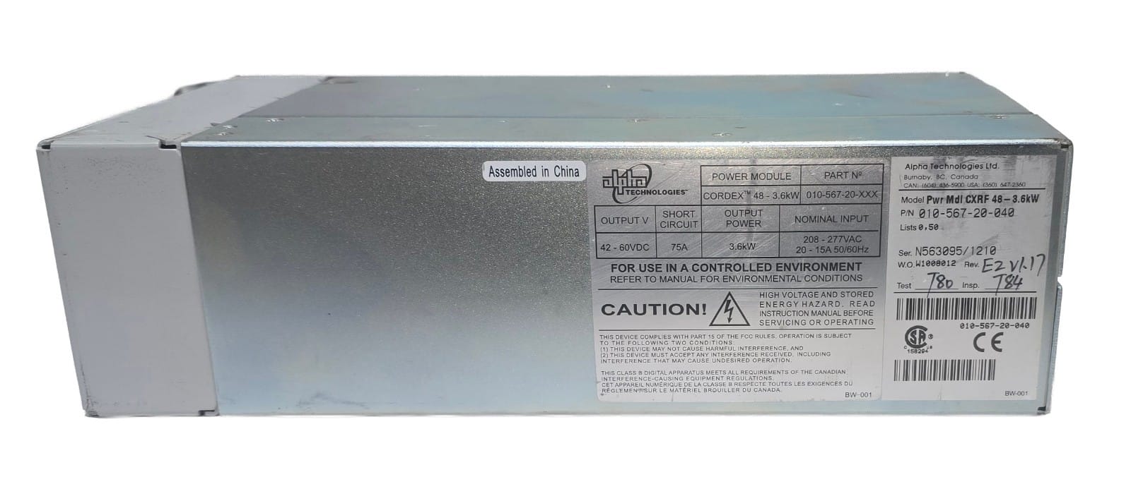 Alpha Technologies Cordex 48-3.6KW Power Module 010-567-20-040