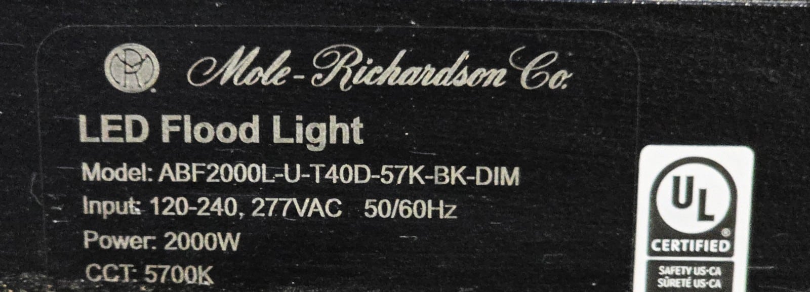 Mole-Richardson ABF2000L 2000W LED Flood Light 2700-6500K Tunable DMX Studio