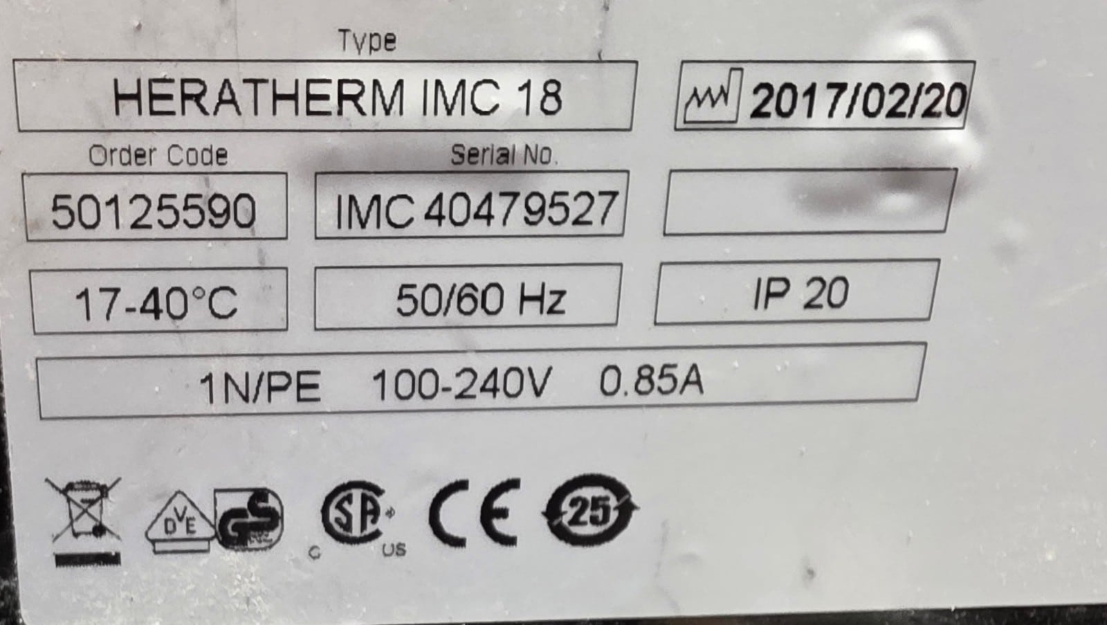 Thermo Scientific Heratherm IMC18 Incubator 18L 40°C Digital Lab Incubator