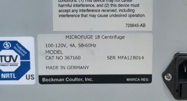 Beckman Coulter Microfuge 18 Benchtop Microcentrifuge 14,000 RPM 24x2.0mL