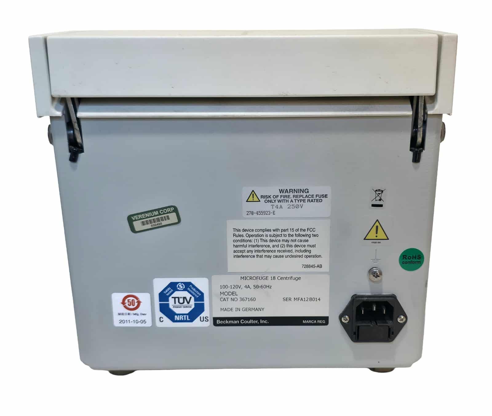 Beckman Coulter Microfuge 18 Benchtop Microcentrifuge 14,000 RPM 24x2.0mL