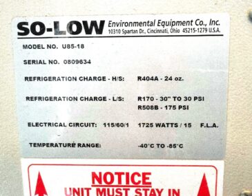 So-Low U85-18 -85C Ultra Low Freezer 18 Cu Ft 115V Tested
