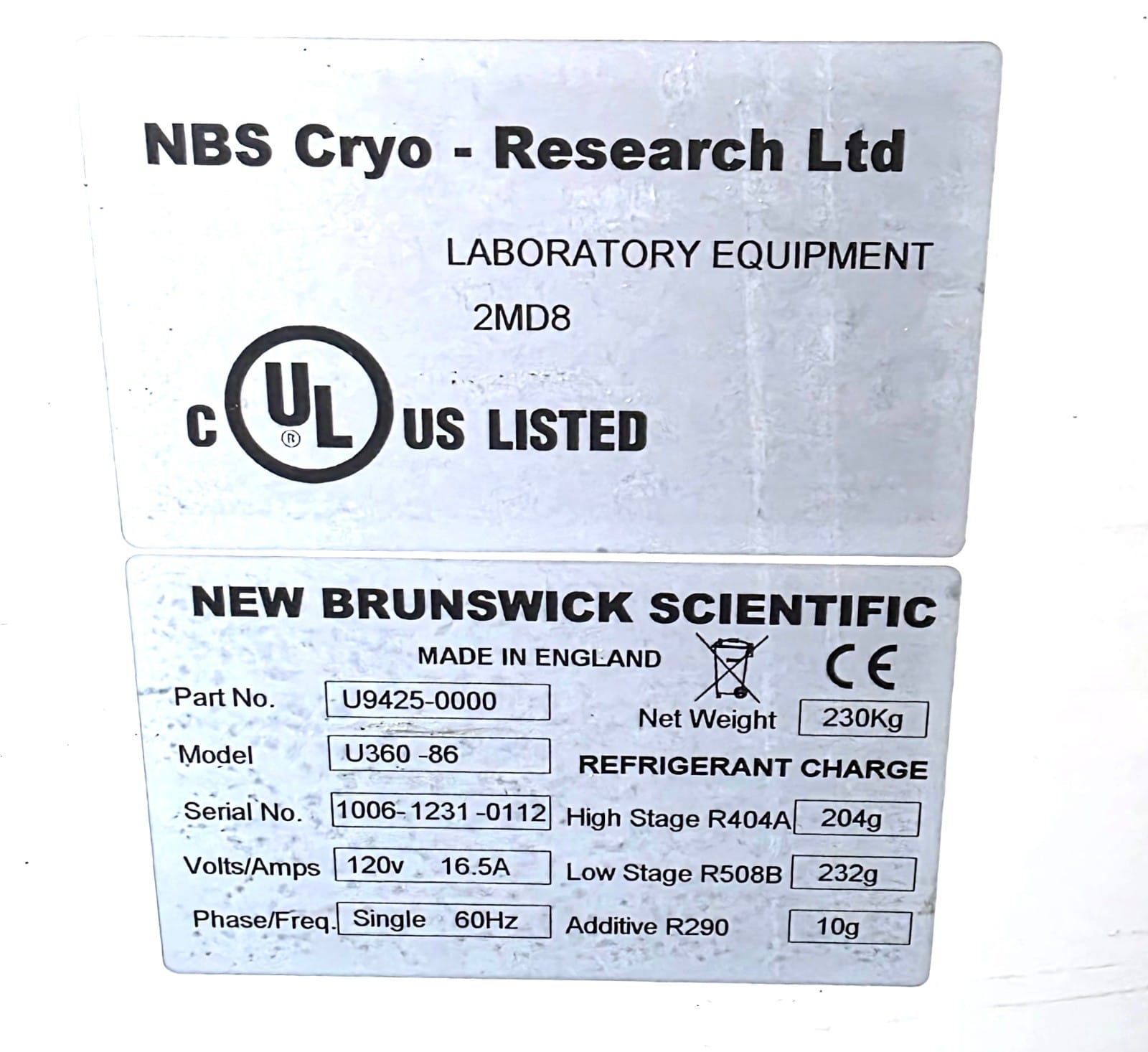 New Brunswick Innova U360-86 -86°C Ultra Low Freezer 12.7 Cu Ft 120V
