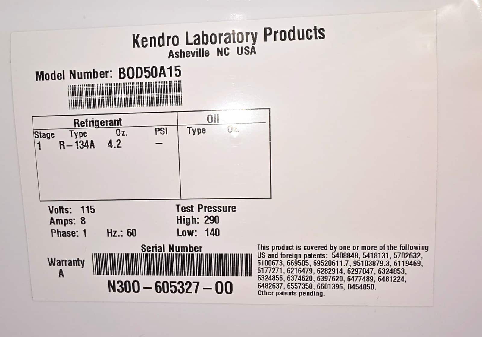 Kendro Revco BOD50A15 Low Temp BOD Incubator Lab Refrigerator 115V