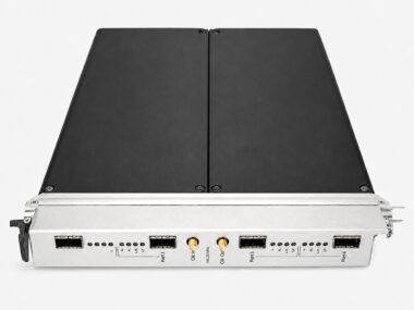 Refurbished Ixia Xcellon-FlexFE40G4Q 4-port 40 Gigabit Ethernet QSFP+ load module faceplate with clock in and out connectors