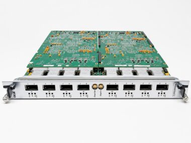 Refurbished Ixia NGY LSM10GXM8S-01 8-port 10GbE SFP+ load module front view with clock out and clock in connectors