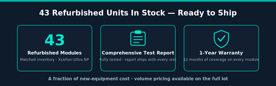 43 refurbished Ixia Xcellon-Ultra NP modules in stock, each with a comprehensive test report and a one-year warranty