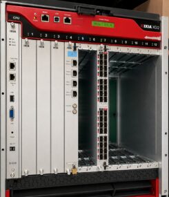 Ixia XG12 chassis front view with an XDM10G32S load module installed alongside the chassis CPU controller