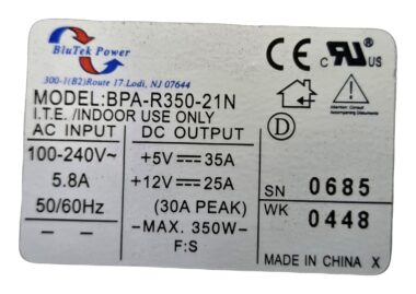 BluTek Power BPA-R350-21N 350W Hot Swap Redundant PSU Gateway 840 850 SN 0685