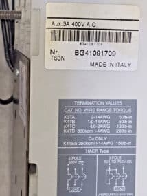 ABB SACE Tmax Ts3N 150 Molded Case Circuit Breaker 125A 2 Pole 480V Aux Contacts