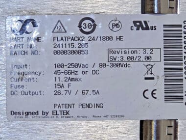 Eltek Flatpack2 24/1800 HE 241115.205 Rectifier Module 26.7V 67.5A 1800W SENS